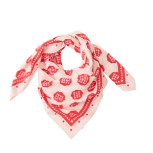 Foulard lollilove 100cm - fond beige / motif rouge