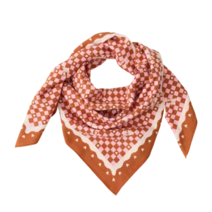 Foulard Amour fou 100cm - fond marron / motif rose