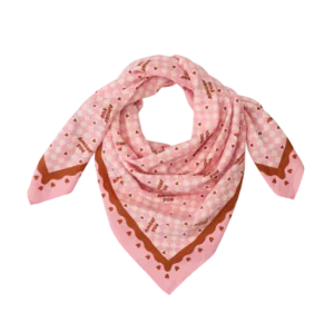 Foulard Amour fou 100cm - fond rose / motif marron