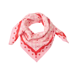 Foulard amour fou 55cm - fond rose / motif rouge