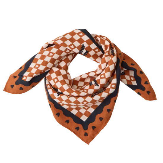 Foulard amour fou 55cm - fond marron / motif noir