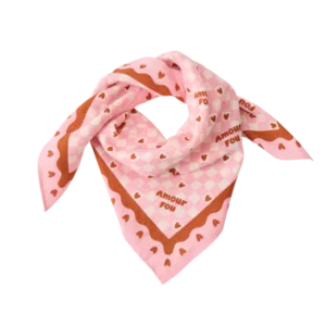 Foulard amour fou 55cm - fond rose / motif marron