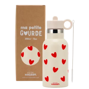Gourde 350ml - crème coeurs rouge