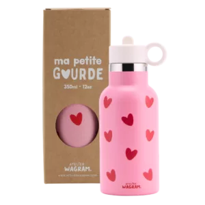 Gourde 350ml - rose coeurs rouge