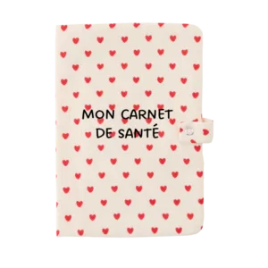 Protège carnet de santé - gaze coeurs rouges