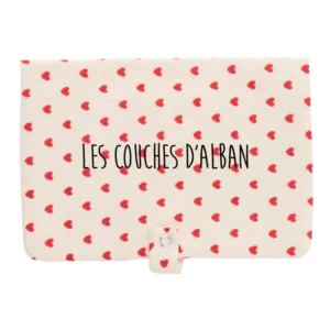 Range couche - gaze coeurs rouges