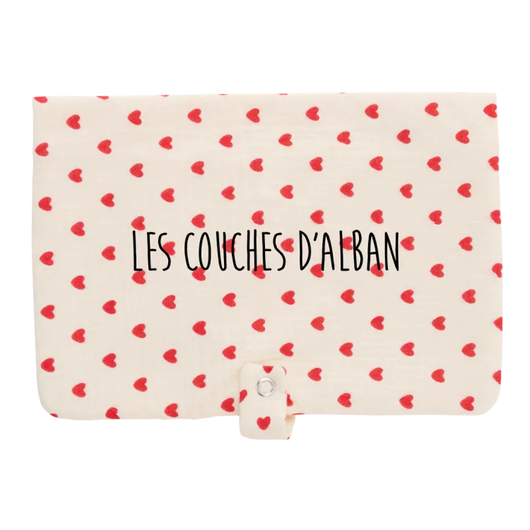 Range couche - gaze coeurs rouges