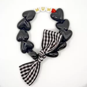 Bracelet femme - Maxi Coeur et noeud Vichy (coloris au choix) - Maman en blanc / doré