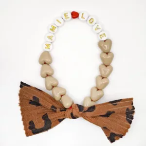 Bracelet femme - Café au lait & Maxi Noeud Léopard MAMAN en blanc / doré